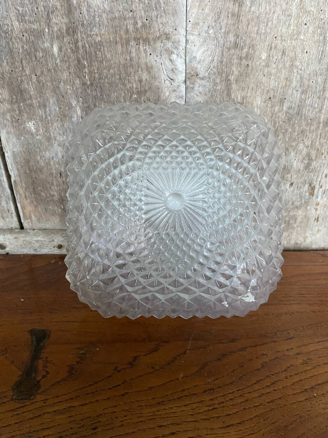 Antique Ceiling Light Sconce Molded Glass + Metal Support 70s Vintage #B791