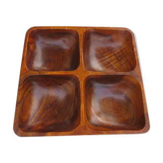 Compartmentalized dish in Scandinavian teak 60s 70s