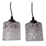 Pair of holophane glass pendants