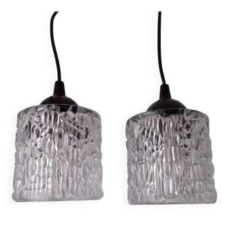 Pair of holophane glass pendants