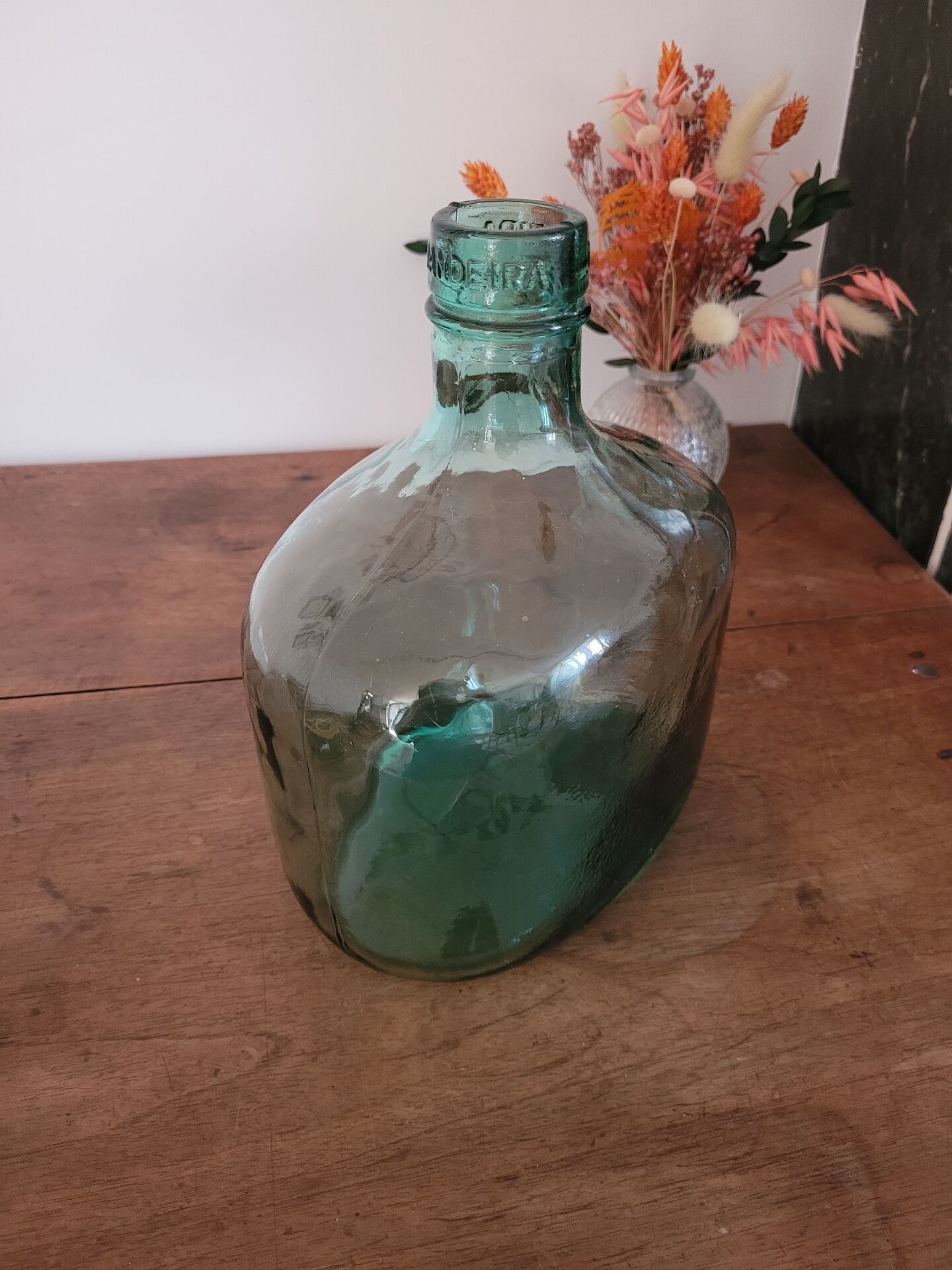 Green oblong glass carafe