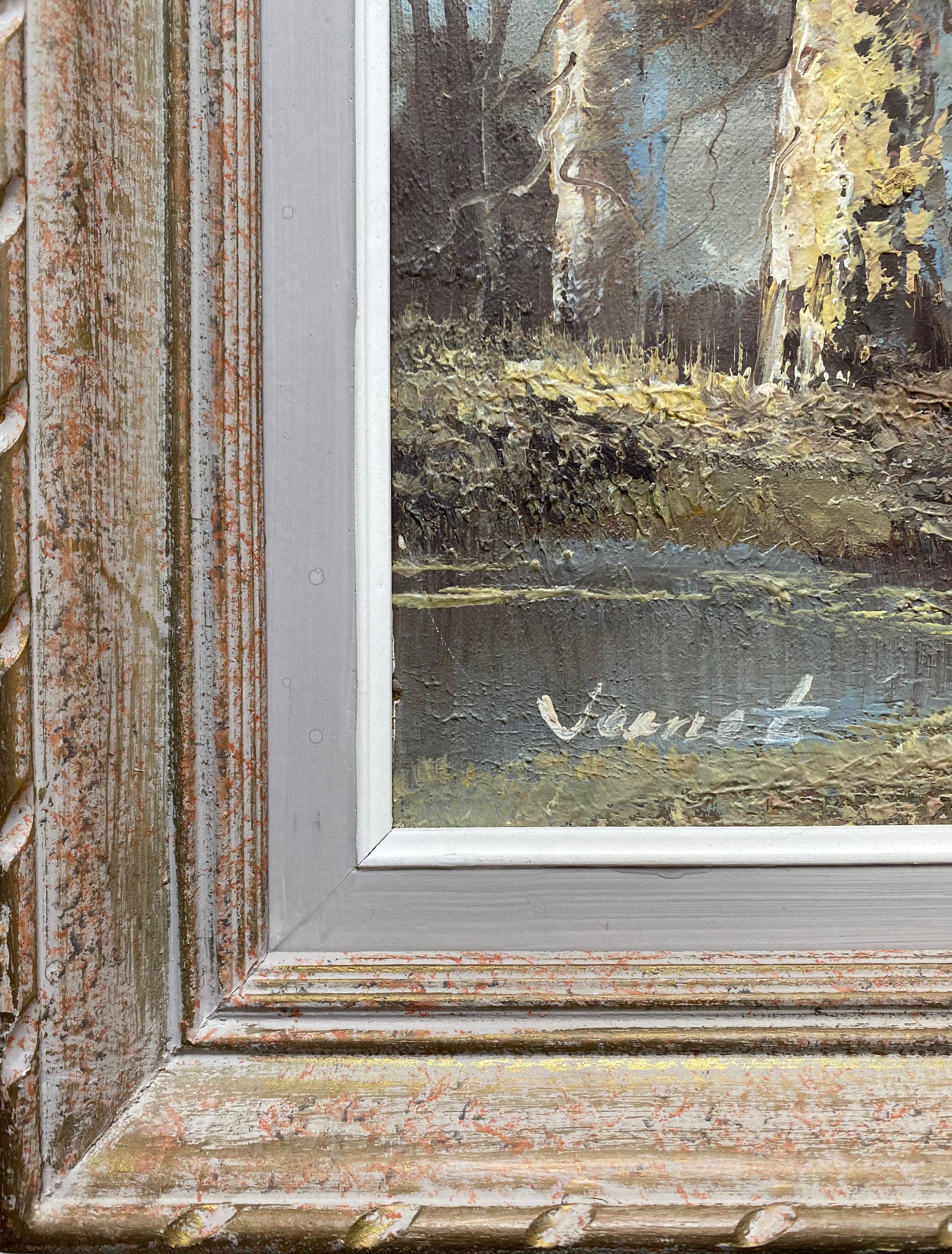 Painting "Lake and wooded landscape" HST signed Vernet + frame