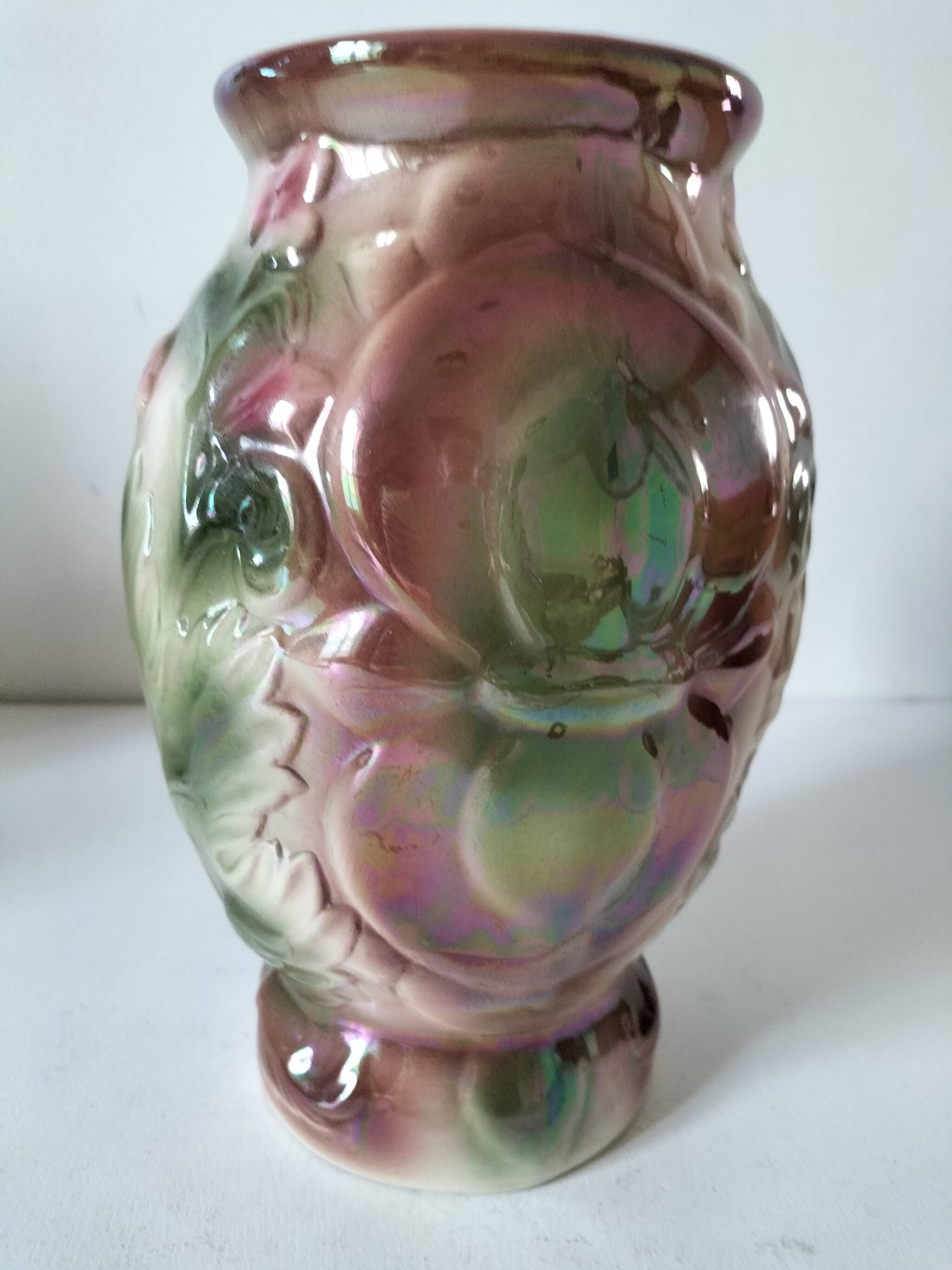 Vintage iridescent molded earthenware vase – 1950s/1960s