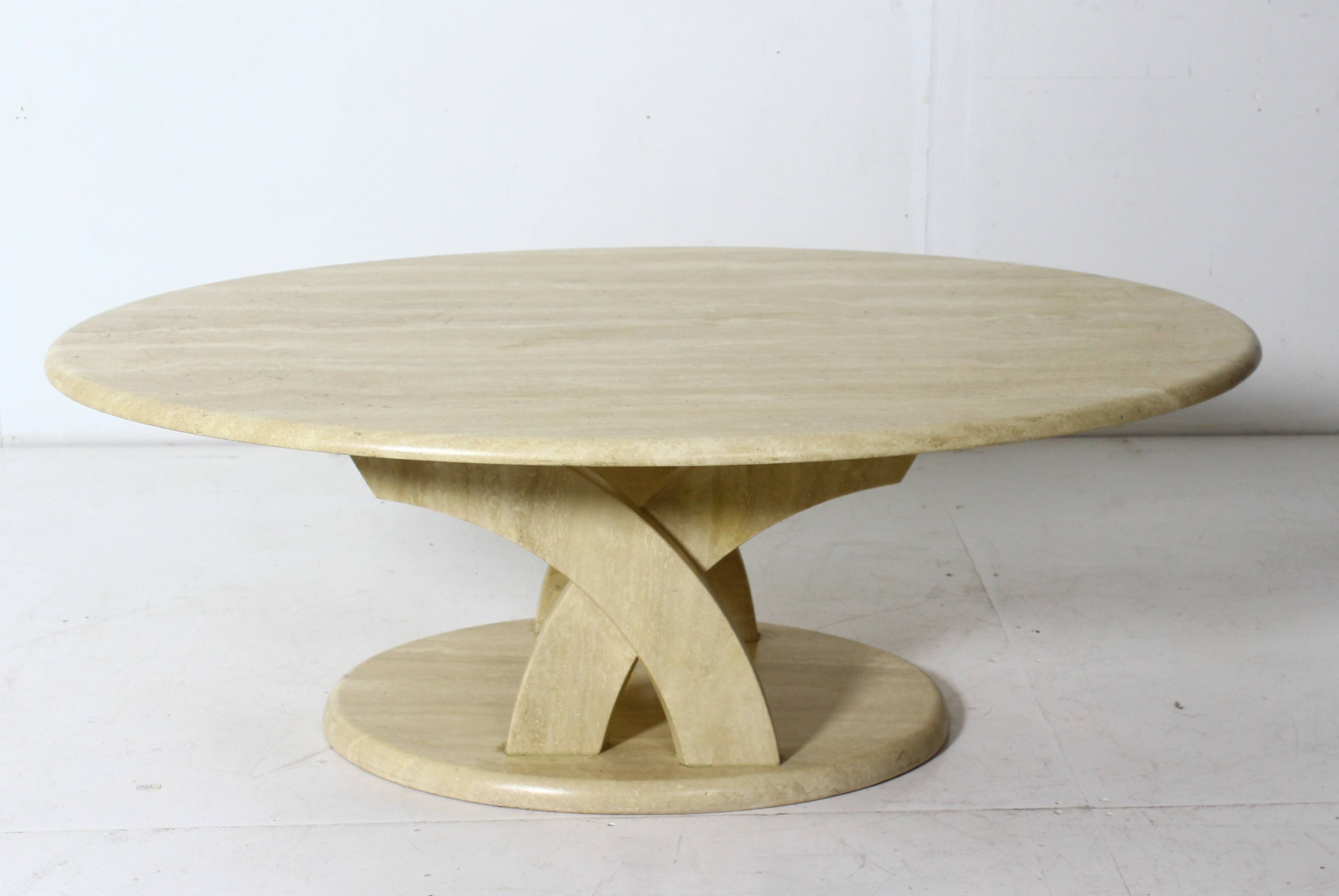 Vintage oval travertine coffee table from the 70s