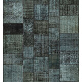 Handmade anatolian overdyed 200 cm x 300 cm black patchwork rug