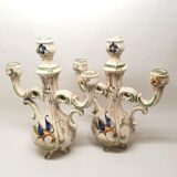 Pair of 2 candlesticks Capodimonte Italy style moustier