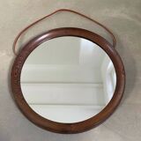 Miroir rond en bois de wengé massif, O.W. Hack Zwolle, Pays-Bas, années 1960