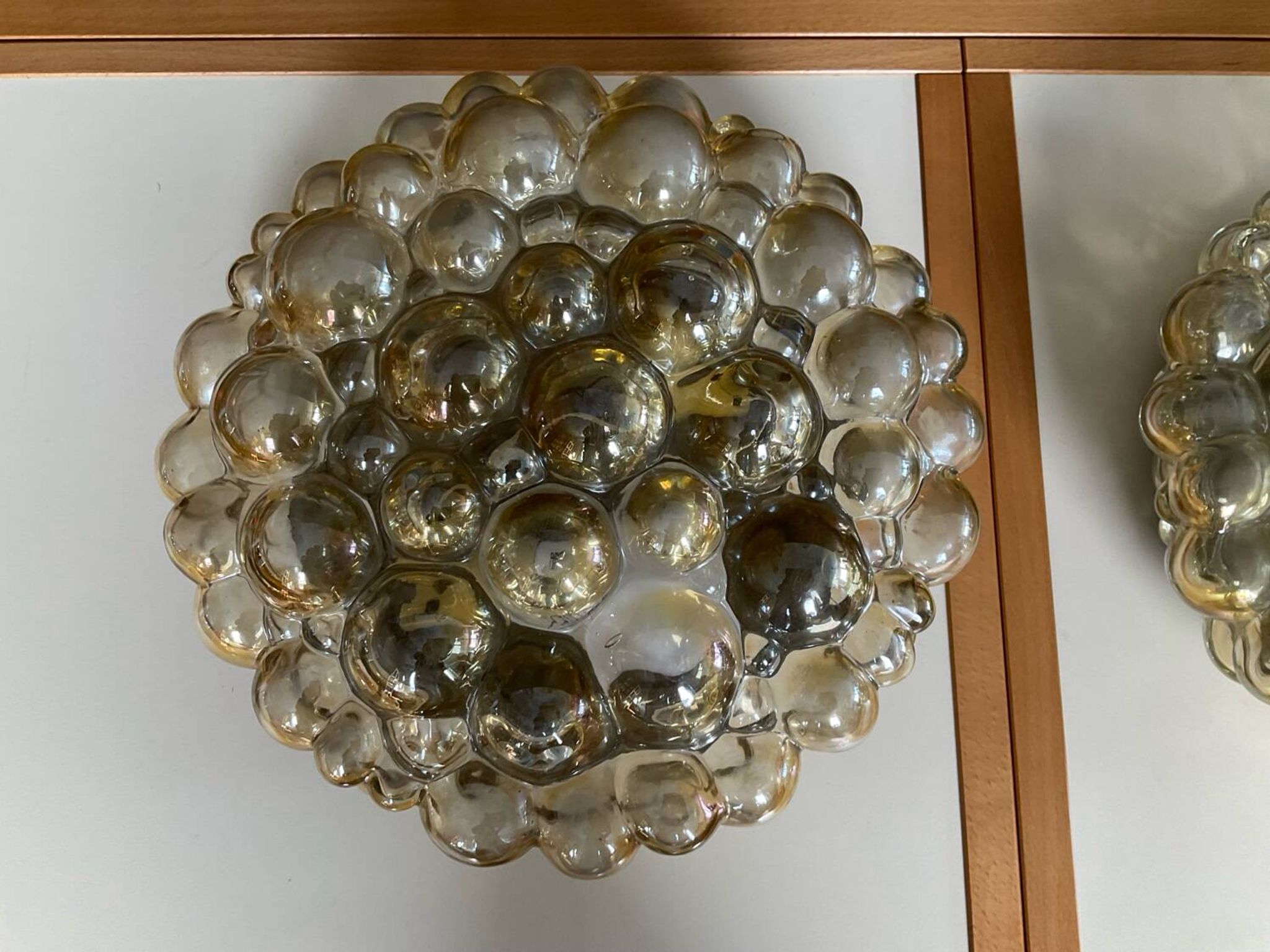 Pair of Bubble-Helana Tynell wall lights or ceiling lights from the 1970s.