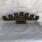Scandinavian handcrafted painted wooden candlestick