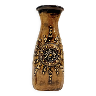Vase en céramique allemande West Germany ocre dessins soleil ronds vintage 1960  Carstens Tönnieshof