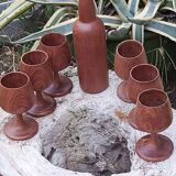 Scandinavian bottle and teak glass service