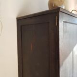 Old black wardrobe - wooden drawers and labels of origin