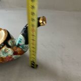 Vallauris pipe-shaped ashtray with blue and gold flowers