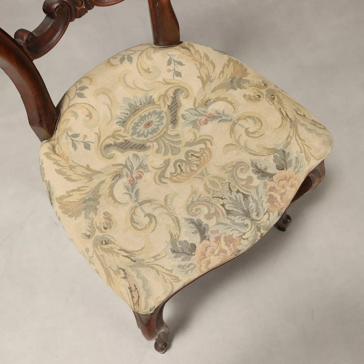 Set of 4 antique Louis-Philippe walnut chairs, upholstered seat, Italy, 19th century.