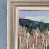 1952 Mid-Century Modern Swedish "Alp Trees" Vintage Winter Landscape Oil Painting, Framed