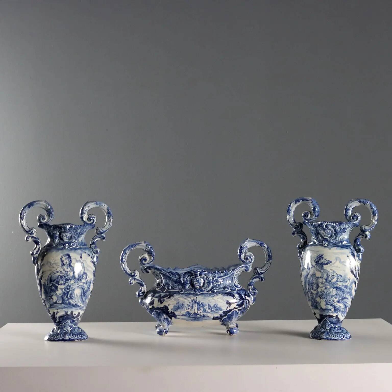 Ancient triptych of vases Giuseppe Mazzotti Albissola 20th Century