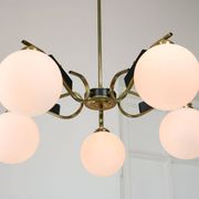 Mid-Century Modern Italian Brass and Opaline Chandelier, 1960
