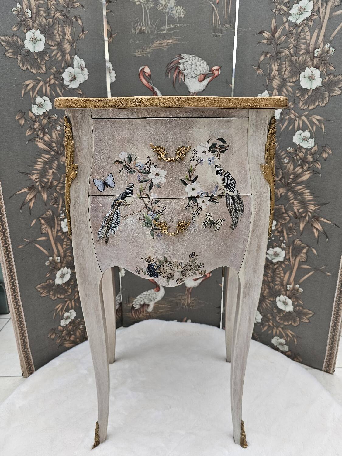 Louis XV style bedside table in marquetry