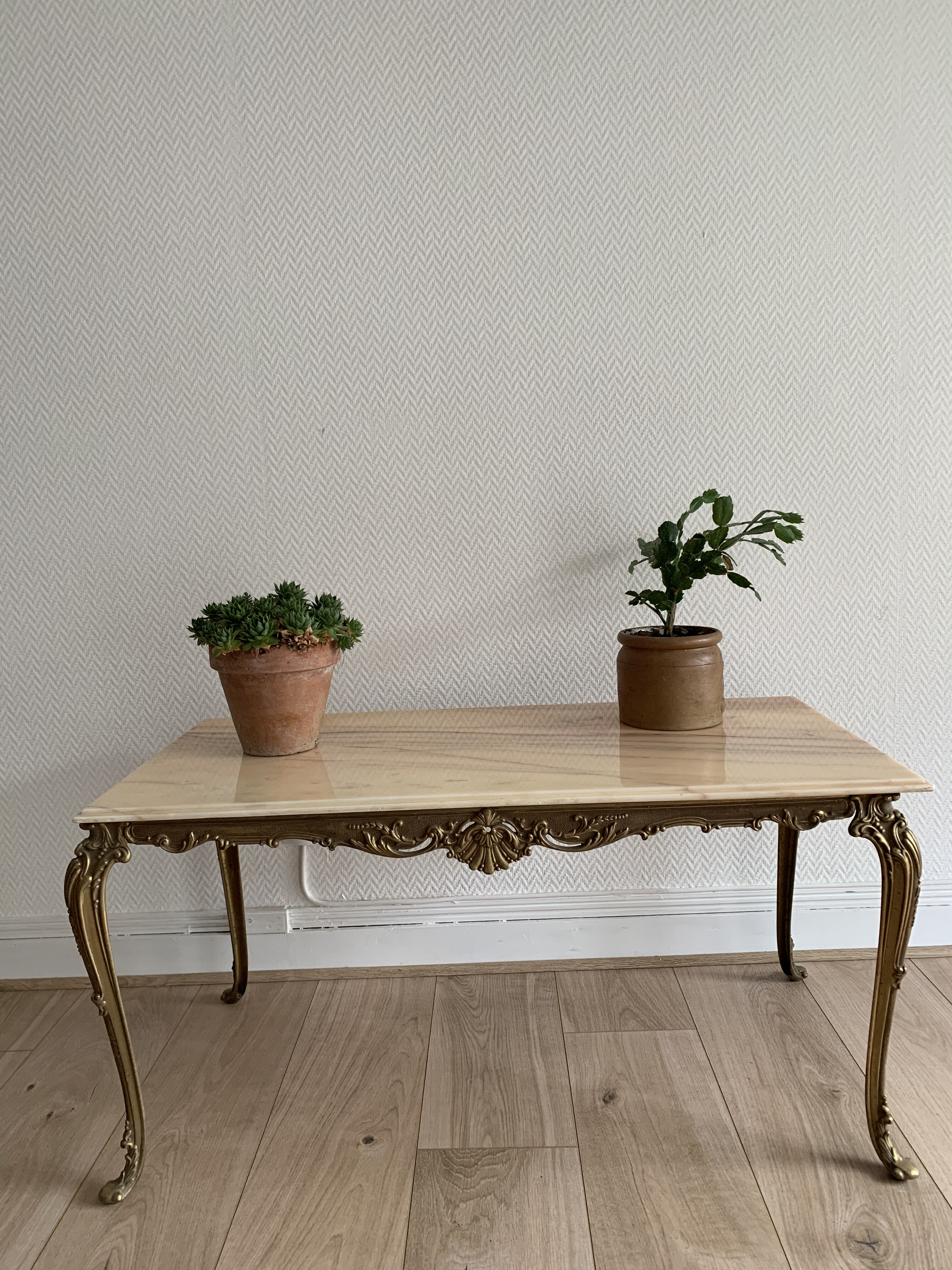Marble and brass coffee table