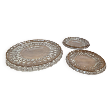 Crystal set Val St Lambert tray and 2 coasters.