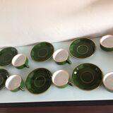 Suite of six green cups with saucers bistro /vintage style 60-70