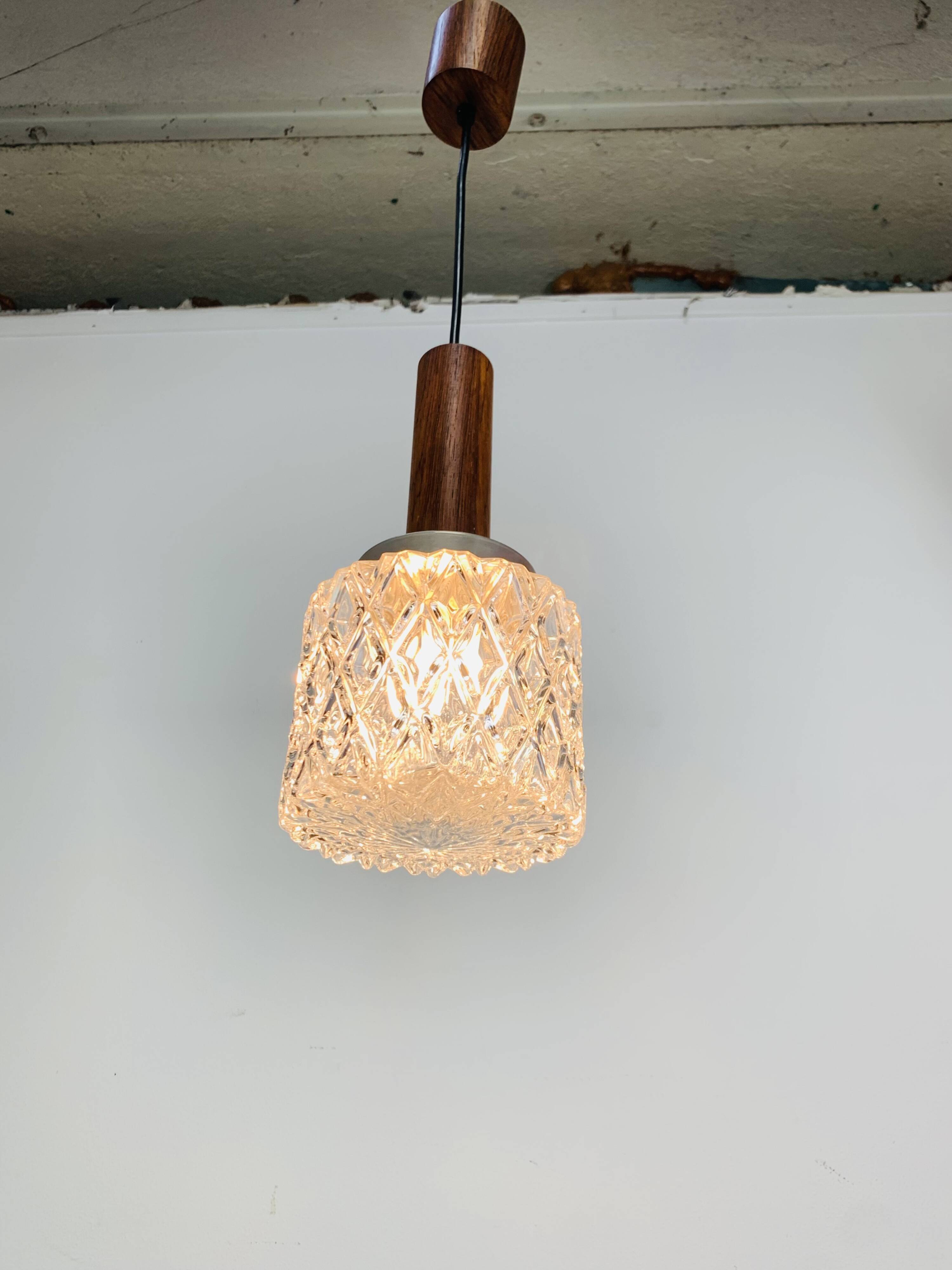 Scandinavian suspension made of moulded glass and teak, 1960s.