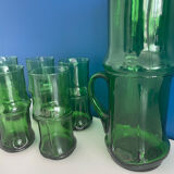 Service a eau carafe et verre vert vintage