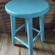 Solid wood stool pastel blue patinated