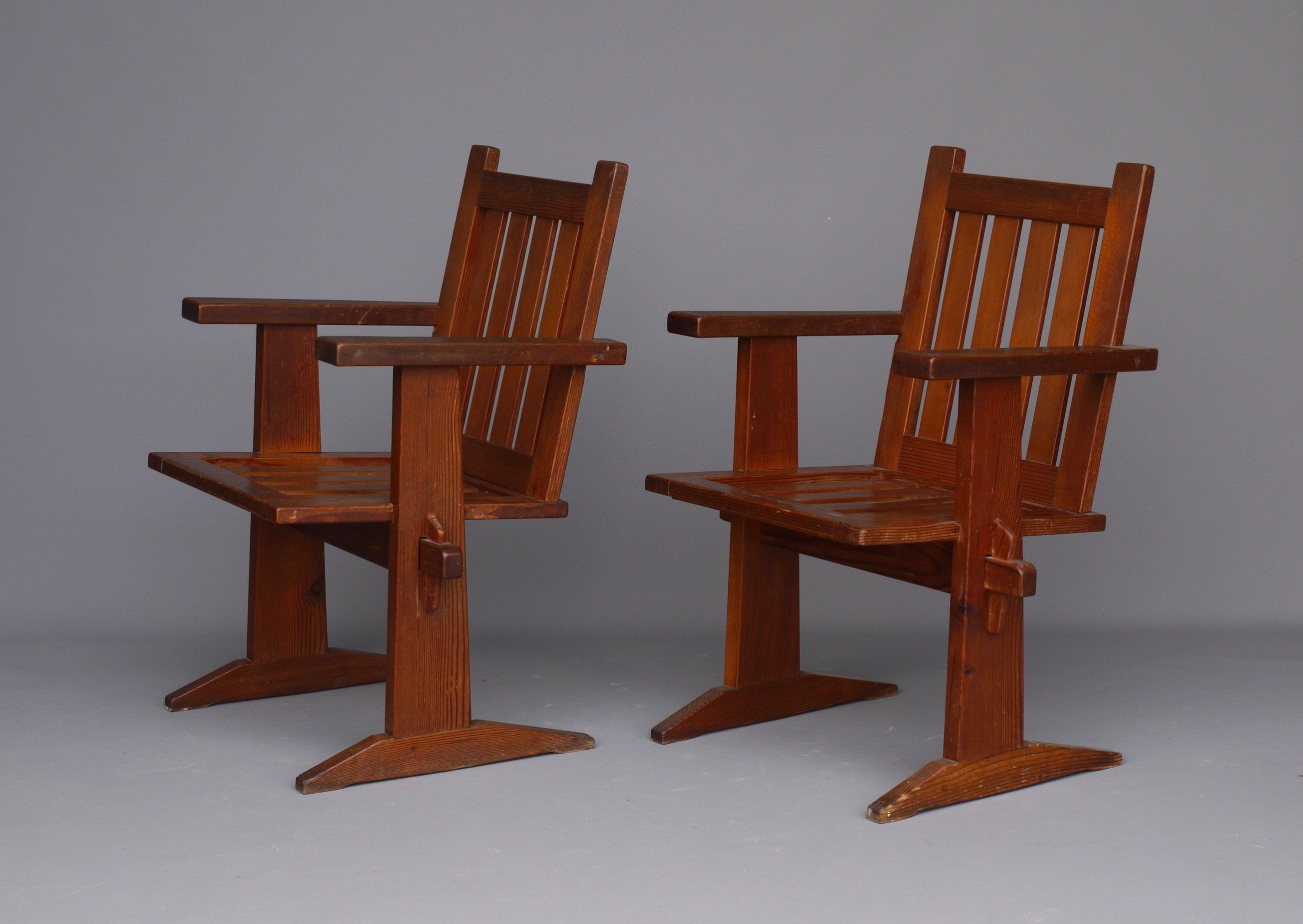 Set of four pine Scandinavian armchairs 1930