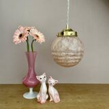 Vintage art deco globe pendant light in pink and gold Clichy glass