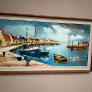 Original Swedish Oil on Canvas – “Boats” by Lennart Börje – Signed – Vintage & Framed 88.5 cm x 48.5 cm (34.8" × 19")