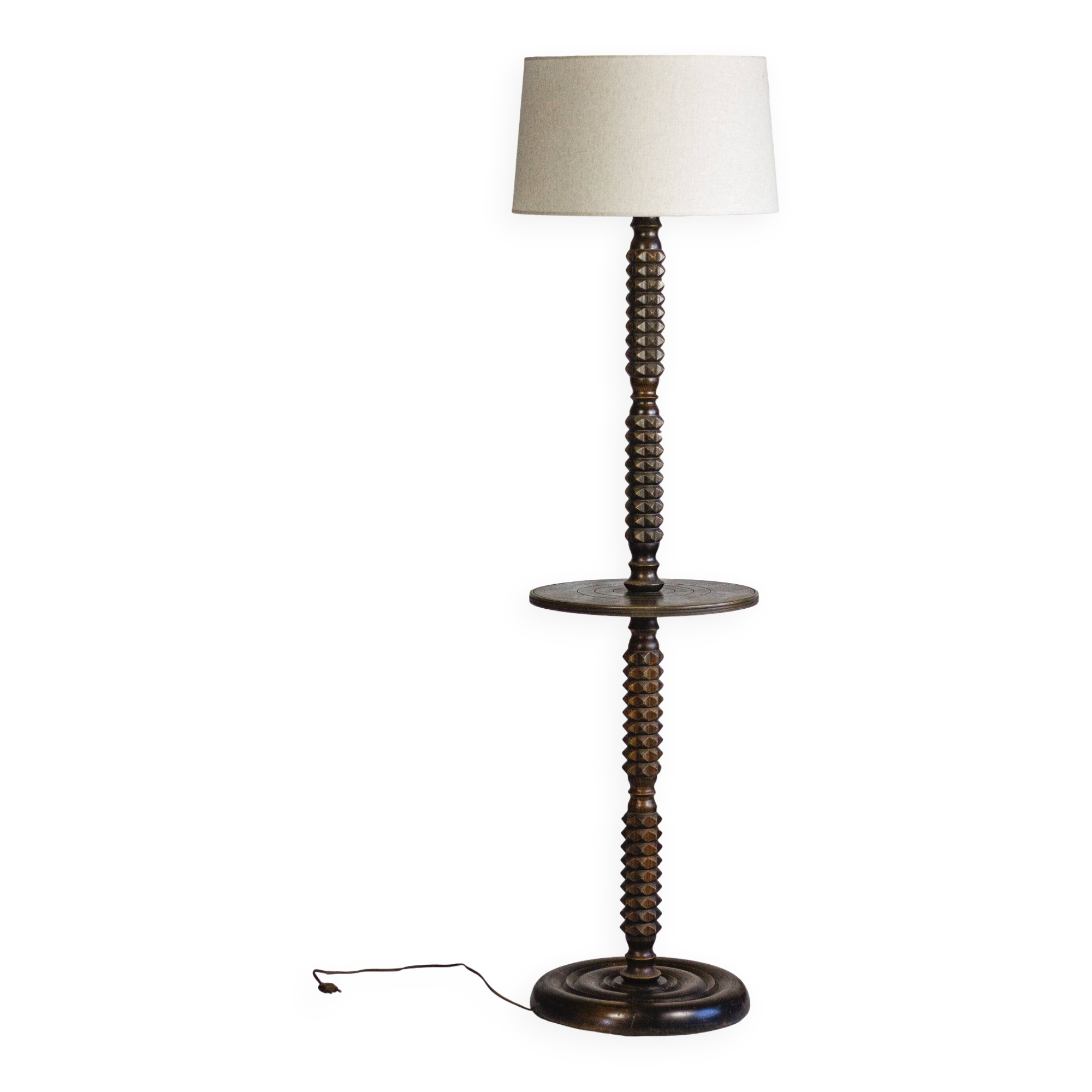 Lampadaire art déco en bois style Charles Dudouyt