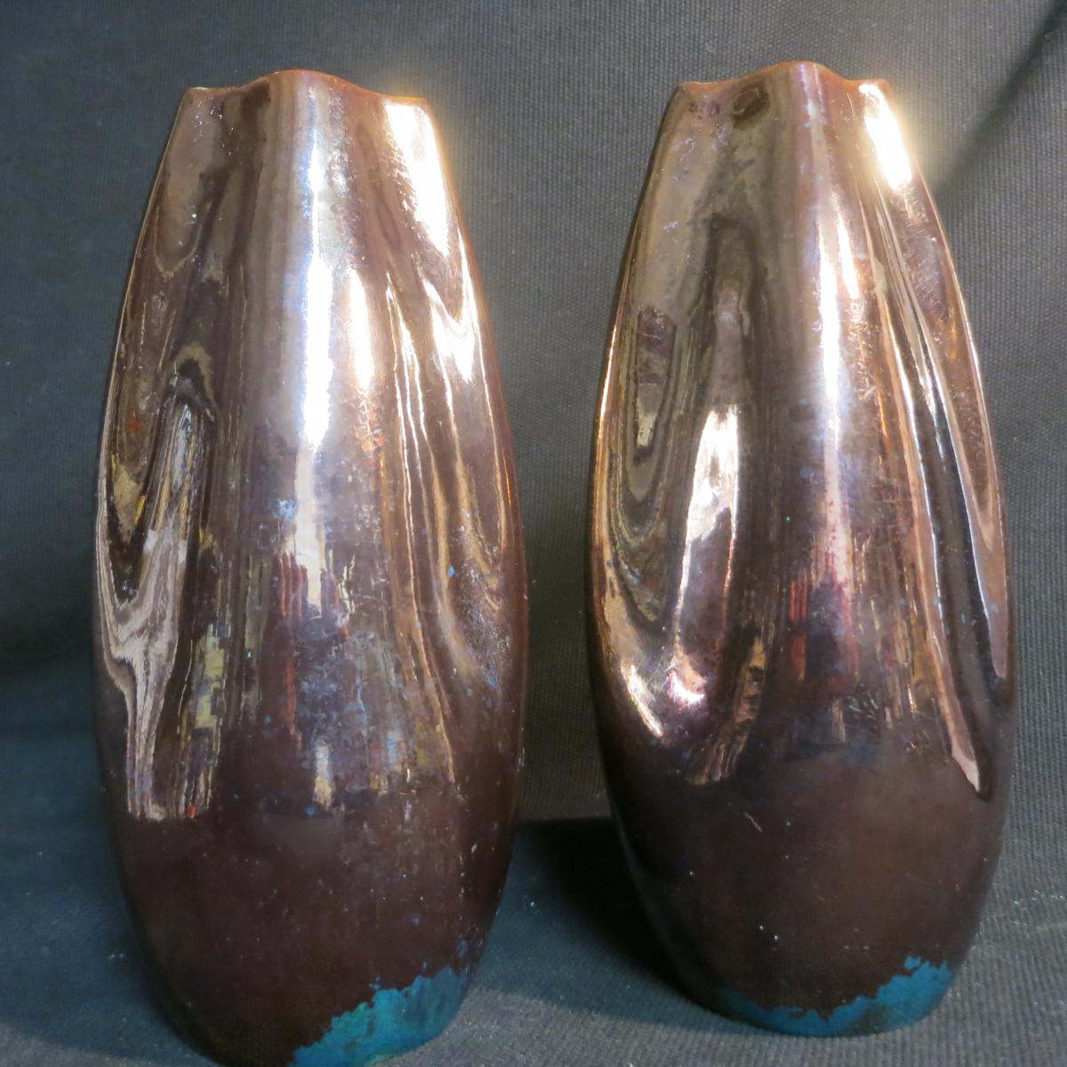 Pair of vases Jean Gaziello in Vallauris décor iridescent Butterfly