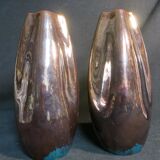 Pair of vases Jean Gaziello in Vallauris décor iridescent Butterfly