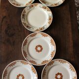 Set of 6 flat plates mismatched orange green Badonviller Saint Amand