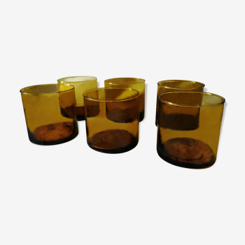 Serie of 6 yellow amber whisky glasses years 70