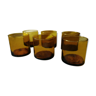 Serie of 6 yellow amber whisky glasses years 70
