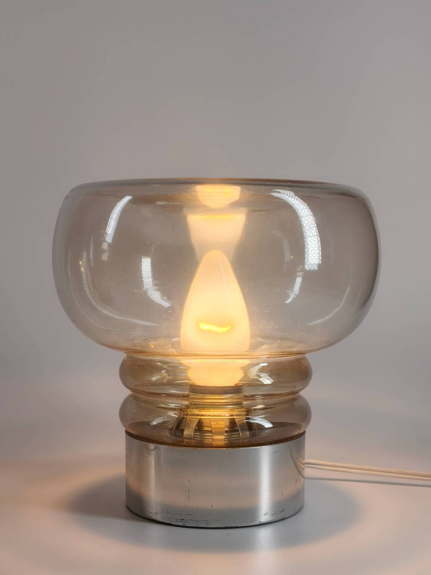 Pair of vintage 70s lamps in smoked glass – retro design lighting
