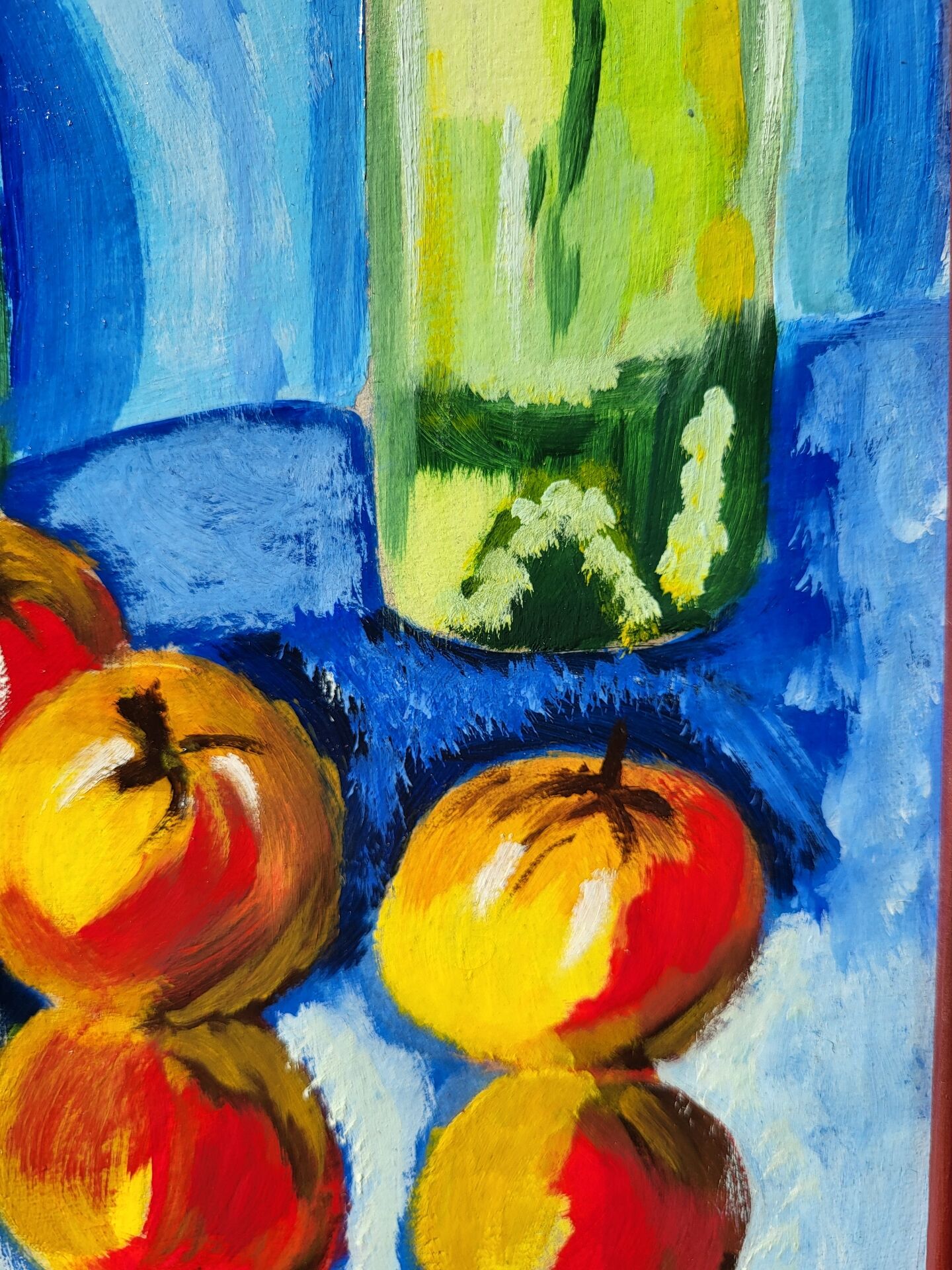 Peinture nature morte vintage encadrée - Bouteilles & Pommes