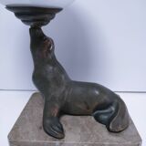 art deco seal lamp marble opaline metal