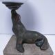 art deco seal lamp marble opaline metal