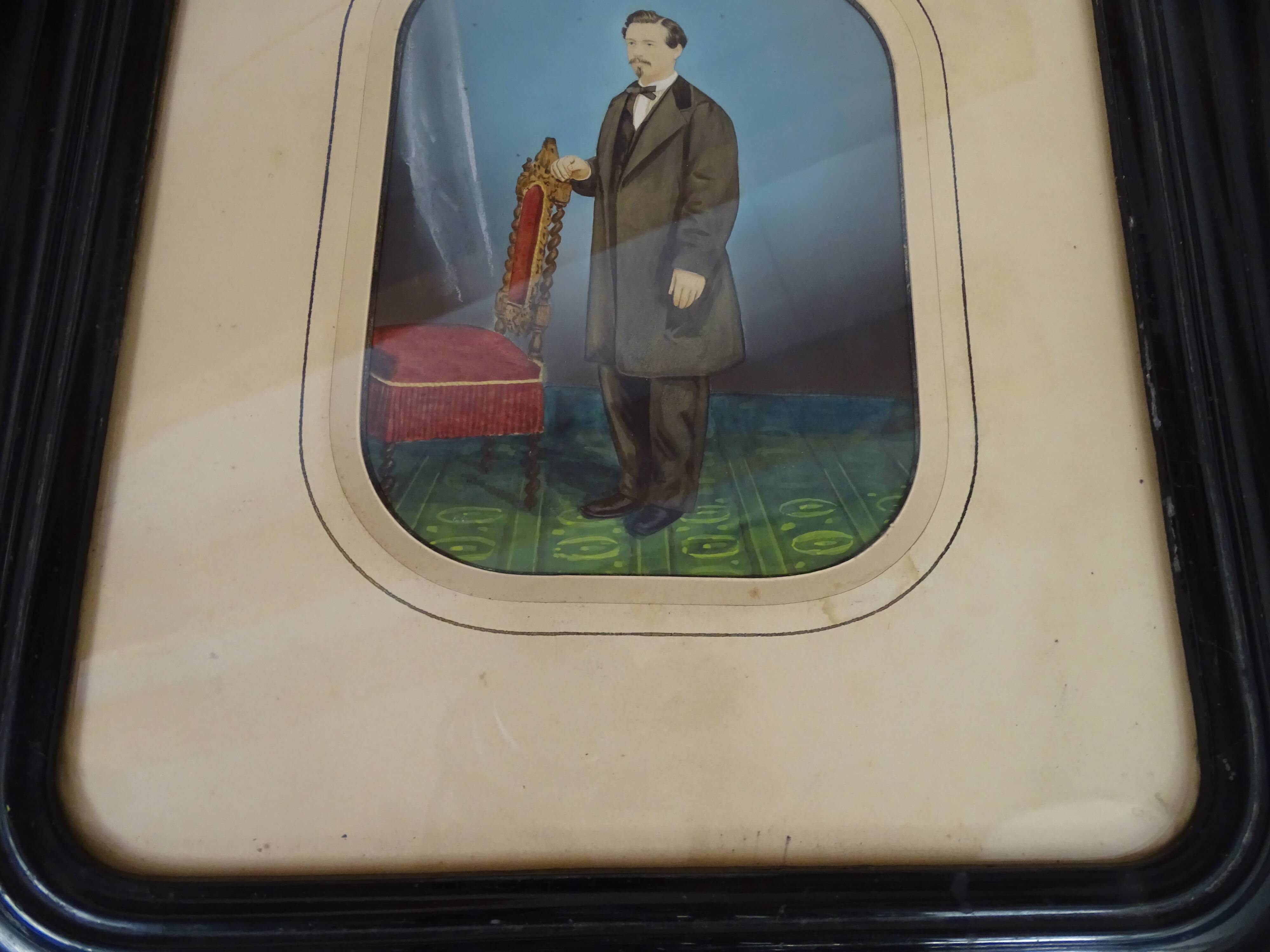 19th century pastel painting - Napoleon III blackened wood frame 40.5 x 35.5