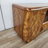 1940s Art Decò dressing table in blond walnut with sliding glass