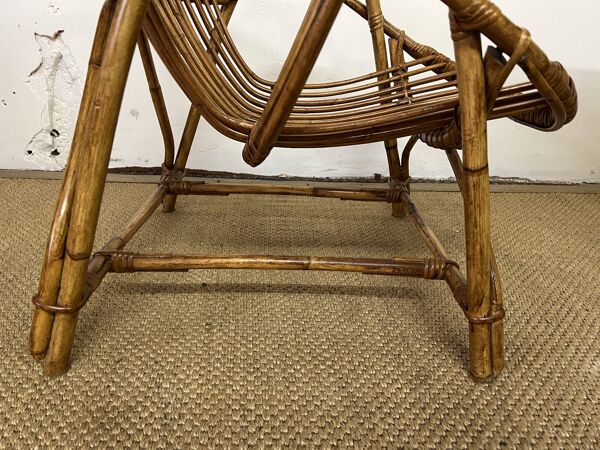 Fauteuil corbeille en rotin des années 60-70