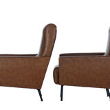 Pair of armchairs Skaï vintage brown An 60