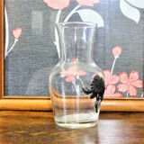 Carafe de nuit ancienne en verre et étain