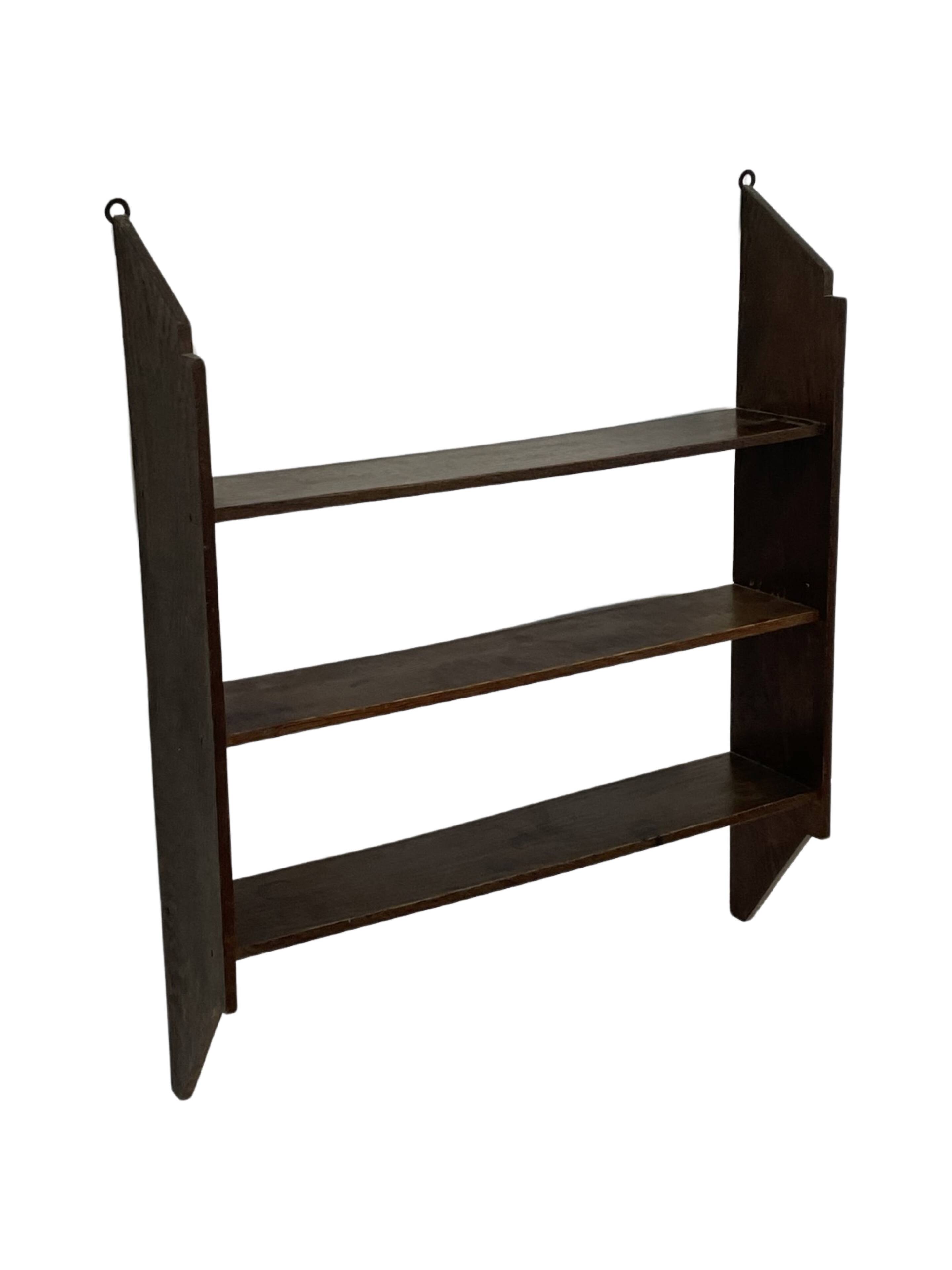 Vintage wooden wall shelve rack bookshelf in oak