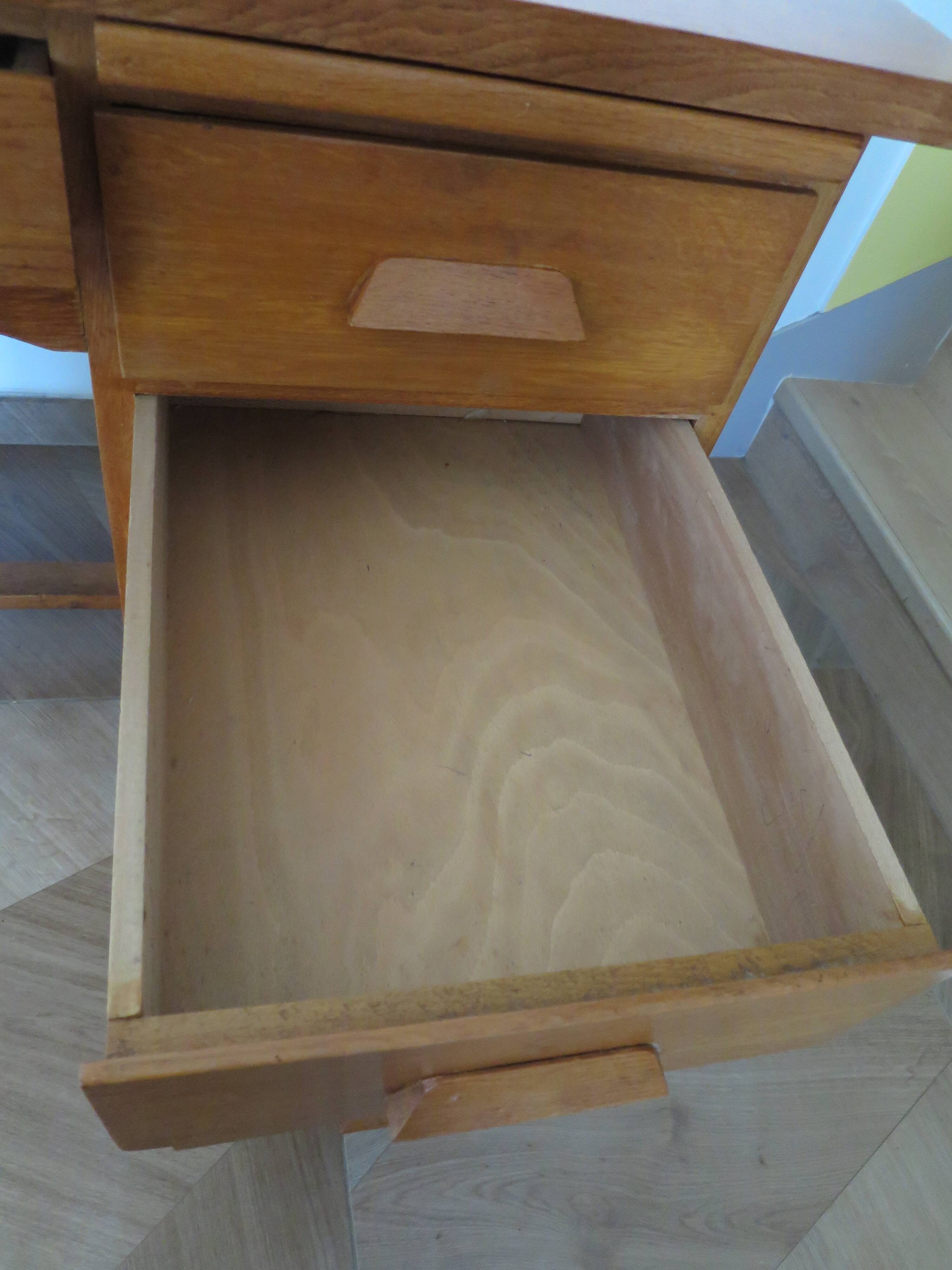 Vintage modernist desk - 5 drawers - shelf - 1950s - closure mechanism