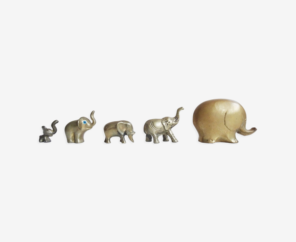 Ensemble de 5 éléphants en laiton