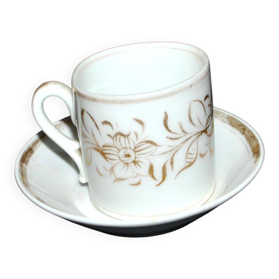 Porcelaine de Paris tasse à café litron fleuri ancienne en porcelaine liseré or